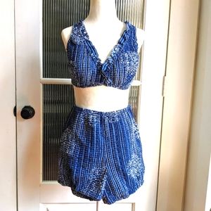 1960s Seersucker Bikini High Waist Vintage Small Medium